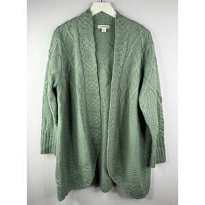 Coldwater Creek Cardigan Sweater Womens P XL Chunky Knit Open Green Cableknit